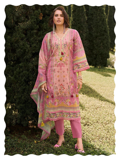 INDO ERA Women's Straight Linen Floral Printed Kurta & Pant with Dupatta Set | Kurta Sets For Woman