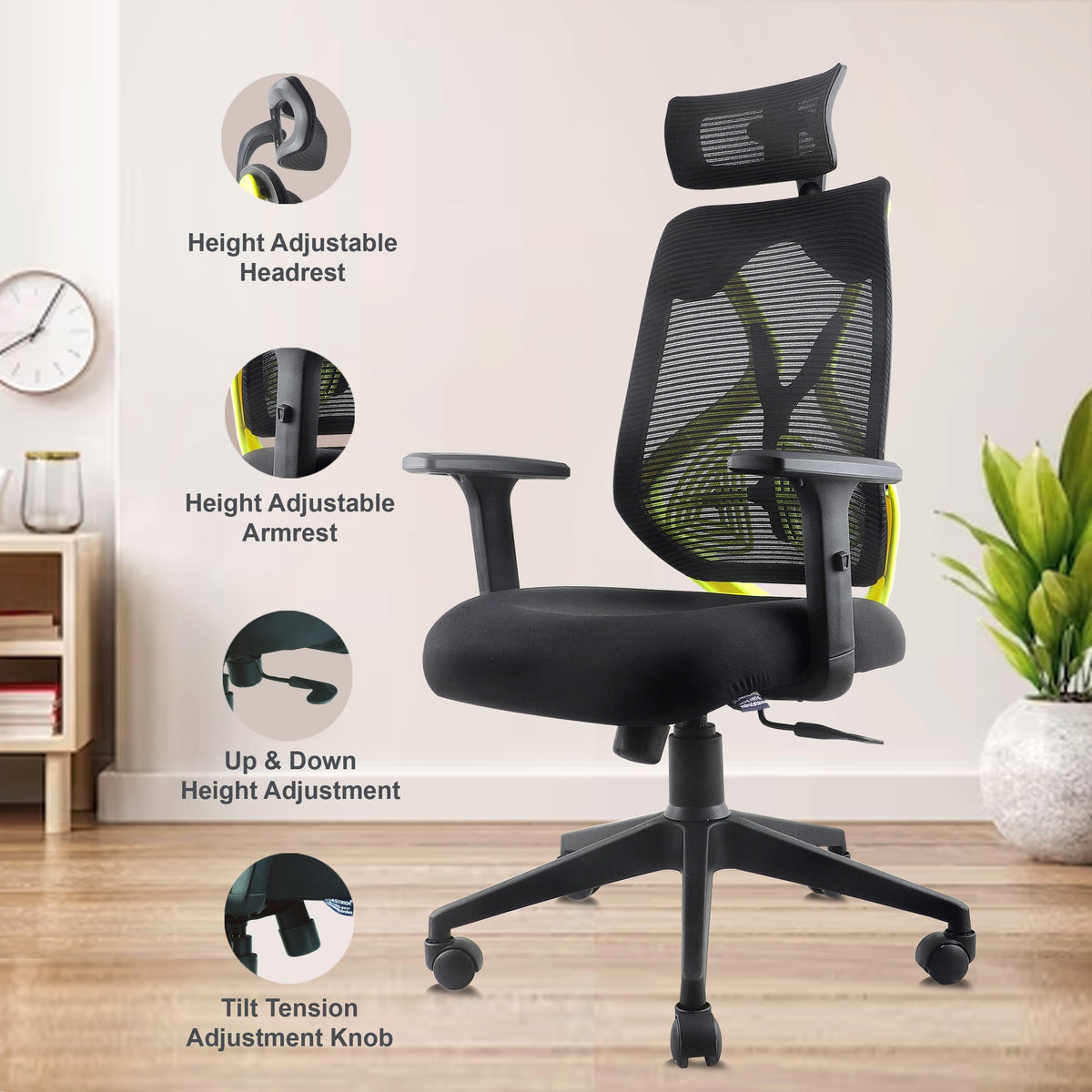ASTRIDE Ergofit Ergonomic Office Chair for Home | 3-Years Warranty | 2D Headrest, Adjustable Arms & Lumbar Support | Tilt Lock Mechanism [Heavy Duty Nylon Base, Red-Black]