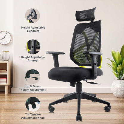 ASTRIDE Ergofit Ergonomic Office Chair for Home | 3-Years Warranty | 2D Headrest, Adjustable Arms & Lumbar Support | Tilt Lock Mechanism [Heavy Duty Nylon Base, Red-Black]
