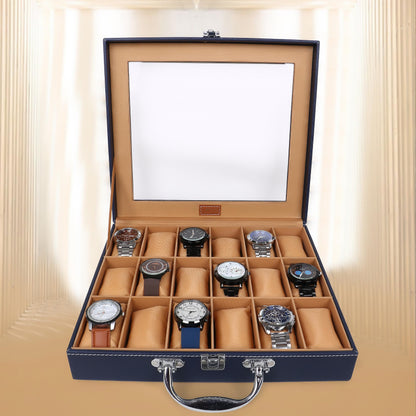 LEDO Men's and Women's Watch Box Holder Organizer Case In 12 Slots of watches In PU Leather with Black & Gray