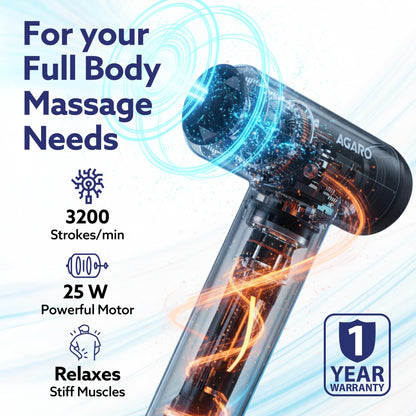 AGARO Galaxy Massager Machine, Handheld Deep Tissue Massage Gun, 4 Heads, 6 Speed, Rechargeable Percussion Massager for Muscle Relief & Relaxation, for Neck, Shoulder, Back, Foot & Full Body, Black
