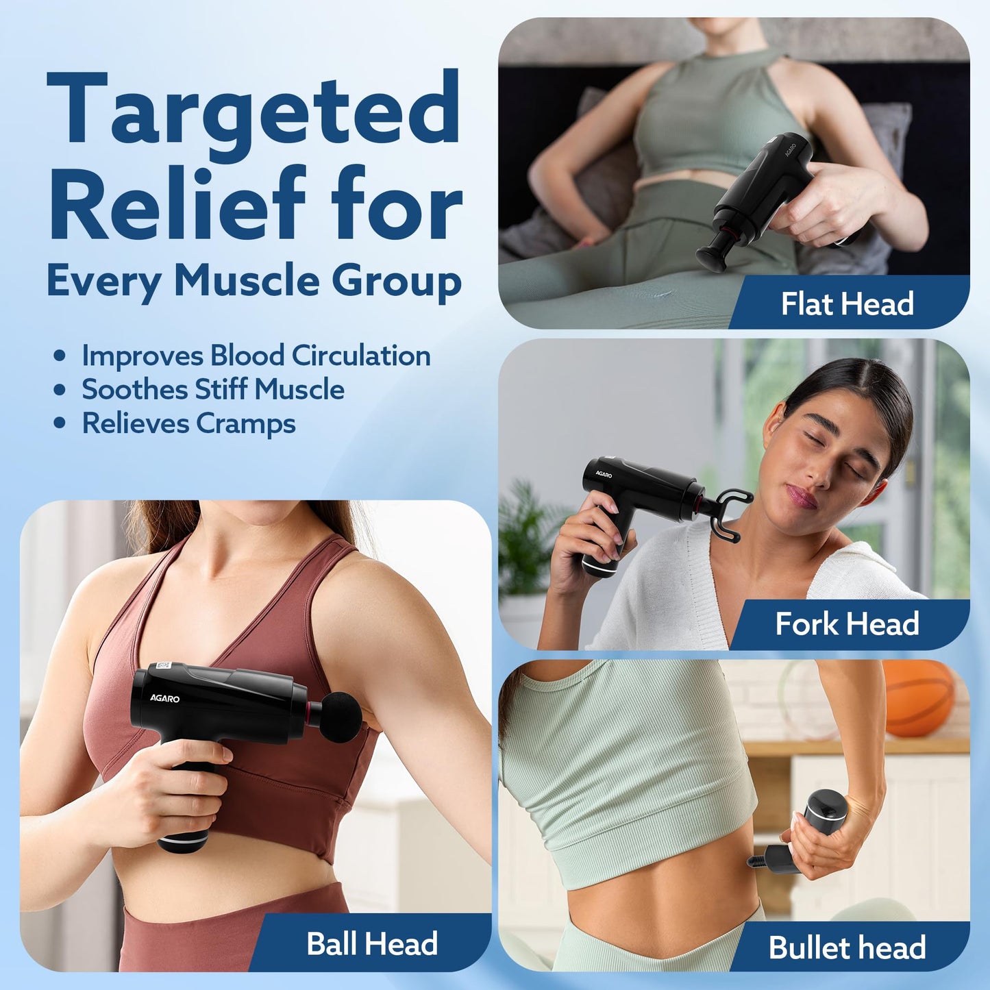 AGARO Galaxy Massager Machine, Handheld Deep Tissue Massage Gun, 4 Heads, 6 Speed, Rechargeable Percussion Massager for Muscle Relief & Relaxation, for Neck, Shoulder, Back, Foot & Full Body, Black