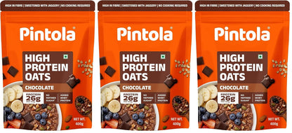 Pintola 26g High Protein Dark Chocolate Oats 1kg, No Refined Sugar, with Almonds, Raisins, Pumpkin & Chia Seeds, 9.6g Fibre, Rolled Oats for Weight management, Breakfast Cereals