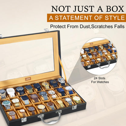 LEDO Men's and Women's Watch Box Holder Organizer Case In 12 Slots of watches In PU Leather with Black & Gray