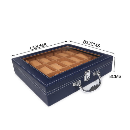 LEDO Men's and Women's Watch Box Holder Organizer Case In 12 Slots of watches In PU Leather with Black & Gray