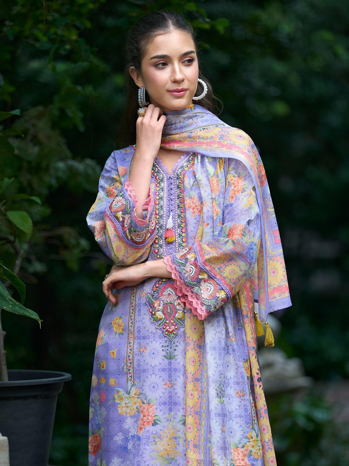 INDO ERA Women's Straight Linen Floral Printed Kurta & Pant with Dupatta Set | Kurta Sets For Woman