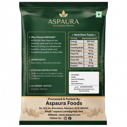 ASPAURA Premium Raw Peanuts 1 KG (Groundnut Kernels) | Whole, Sortex Sorted & Hygienically Packed | Rich in Protein & Dietary Fibre | Ideal for Roasting, Boiling, Cooking & Homemade Peanut Butter