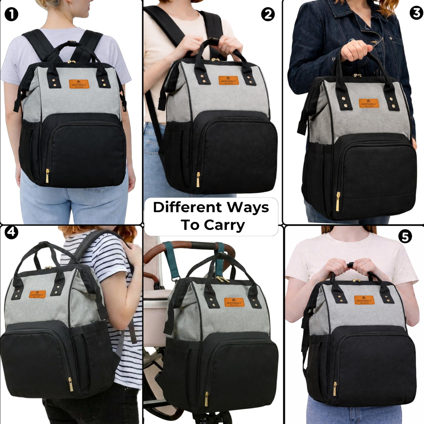 Motherly Patented Diaper Bag For Mothers For Travel, Crown Series, Pink | Backpack for Mothers | Waterproof Baby Travel & Maternity Bag | Multiple Compartments, Insulated Bottle Pockets, Warranty