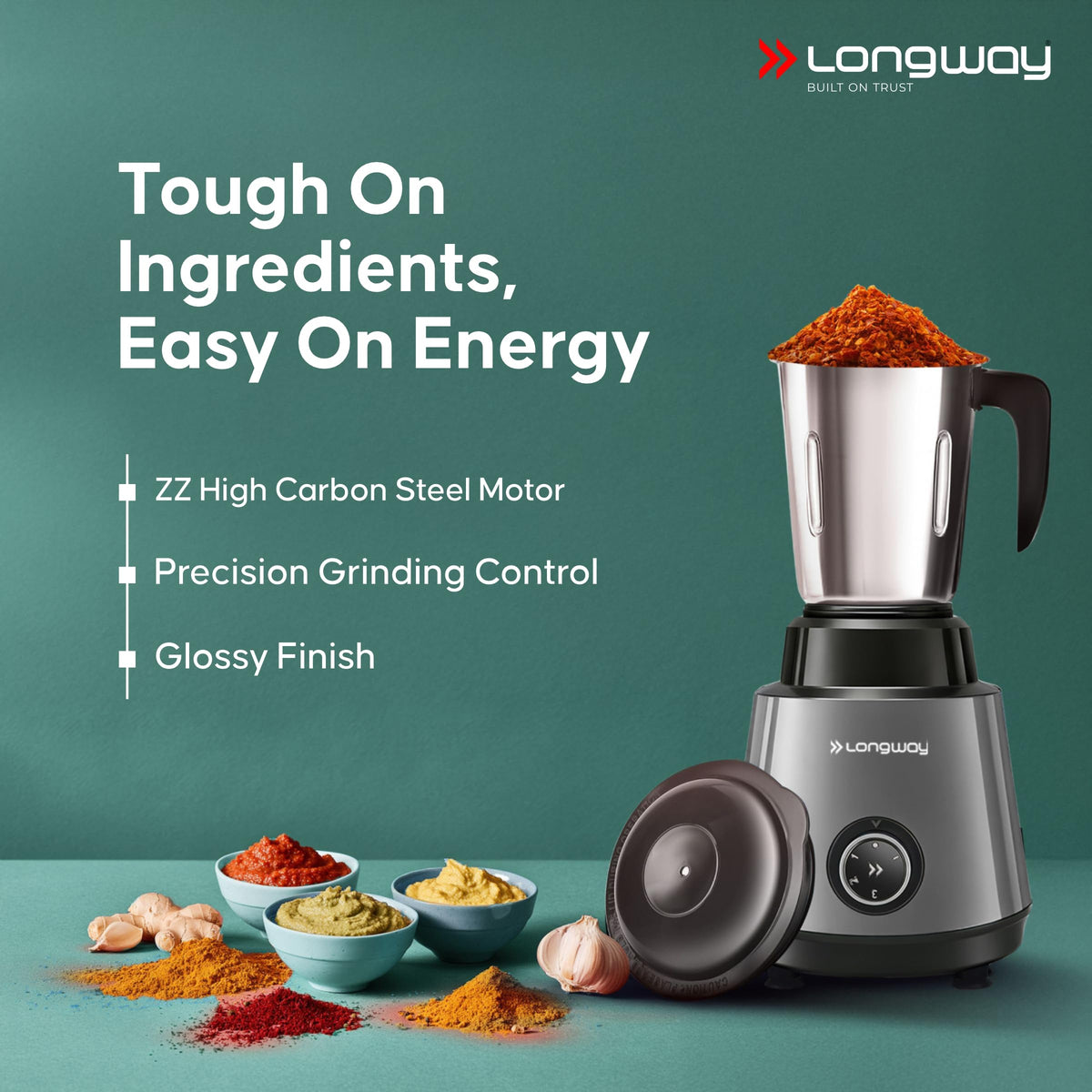 Longway Super Pro Juicer Mixer Grinder | Up to 750W Max Output Powerful Motor | 4 Jars for Grinding, Mixing, Juicing | 2 Years Warranty (Blue & Black)