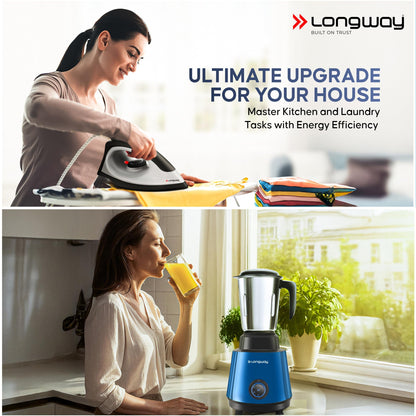 Longway Super Pro Juicer Mixer Grinder | Up to 750W Max Output Powerful Motor | 4 Jars for Grinding, Mixing, Juicing | 2 Years Warranty (Blue & Black)
