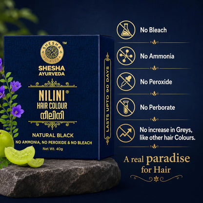 SHESHA AYURVEDA Nilini Hair Colour - Ayurvedic, No Ammonia, No Peroxide, No Perborates, No Bleach,Natural Black Colour (40g)