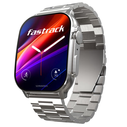 Fastrack Astor FR2 Pro 1.43" AMOLED Stainless Steel Smart Watch with SpO2, Heart Rate, BT Calling, Adaptive AOD, Functional Crown, AI Voice Assistant – Smartwatch for Stylish Professionals (Silver)