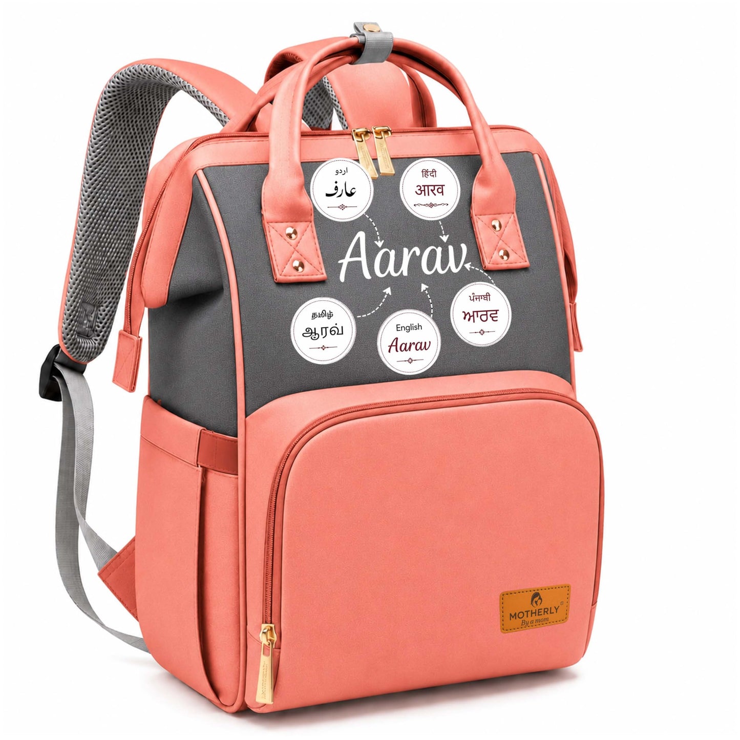Motherly Patented Diaper Bag For Mothers For Travel, Crown Series, Pink | Backpack for Mothers | Waterproof Baby Travel & Maternity Bag | Multiple Compartments, Insulated Bottle Pockets, Warranty