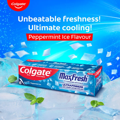 Colgate MaxFresh Breath Freshner Oral Care Toothpaste, 300g Saver Pack (150g x 2), Peppermint Ice, Blue Gel Paste with Menthol & Cooling crystals for bad breath control