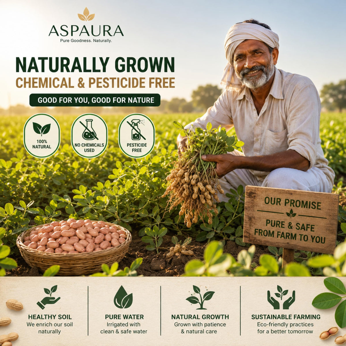 ASPAURA Premium Raw Peanuts 1 KG (Groundnut Kernels) | Whole, Sortex Sorted & Hygienically Packed | Rich in Protein & Dietary Fibre | Ideal for Roasting, Boiling, Cooking & Homemade Peanut Butter