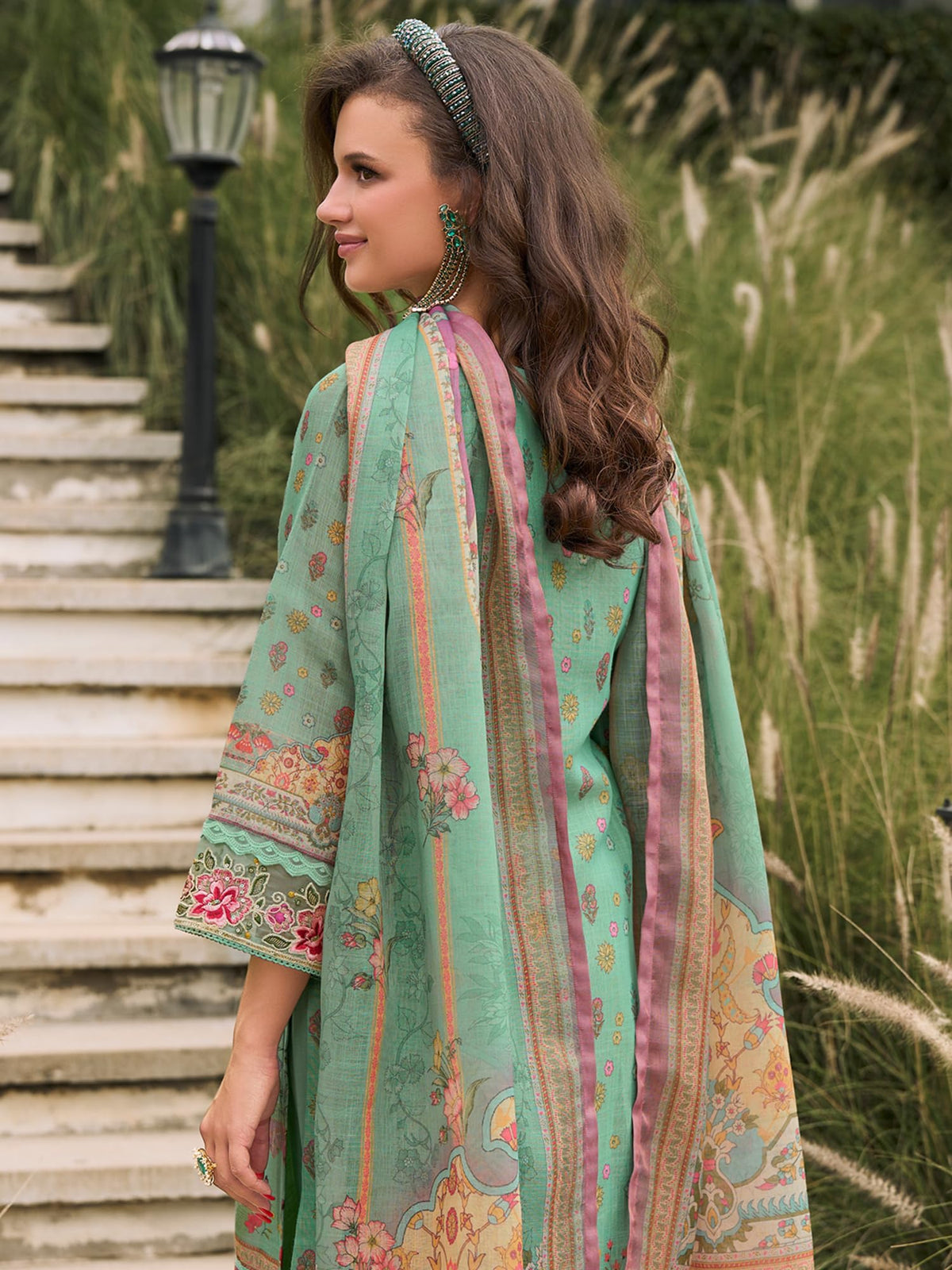 INDO ERA Women's Straight Linen Floral Printed Kurta & Pant with Dupatta Set | Kurta Sets For Woman