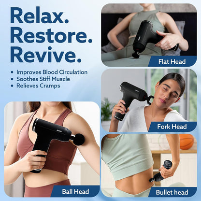 AGARO Galaxy Massager Machine, Handheld Deep Tissue Massage Gun, 4 Heads, 6 Speed, Rechargeable Percussion Massager for Muscle Relief & Relaxation, for Neck, Shoulder, Back, Foot & Full Body, Black