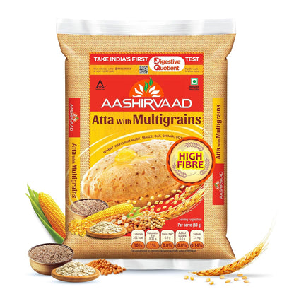 Aashirvaad Atta with Multigrains, 1kg pack | High Fibre & High Protein Multigrain Atta | 6 Natural Grains