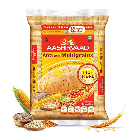 Aashirvaad Atta with Multigrains, 1kg pack | High Fibre & High Protein Multigrain Atta | 6 Natural Grains