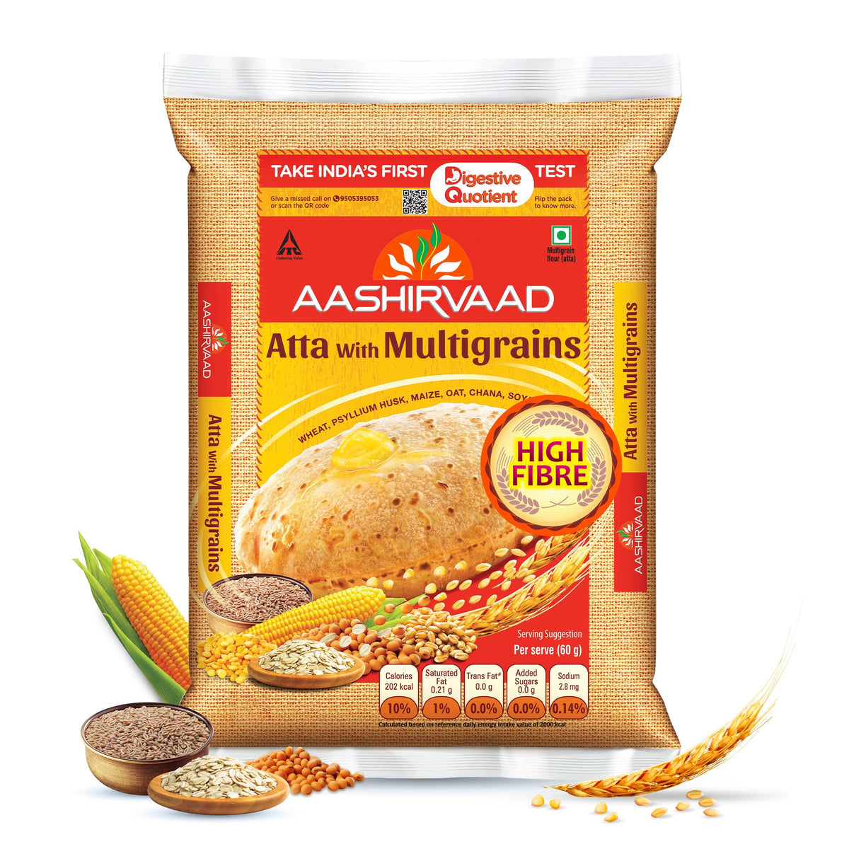 Aashirvaad Atta with Multigrains, 1kg pack | High Fibre & High Protein Multigrain Atta | 6 Natural Grains