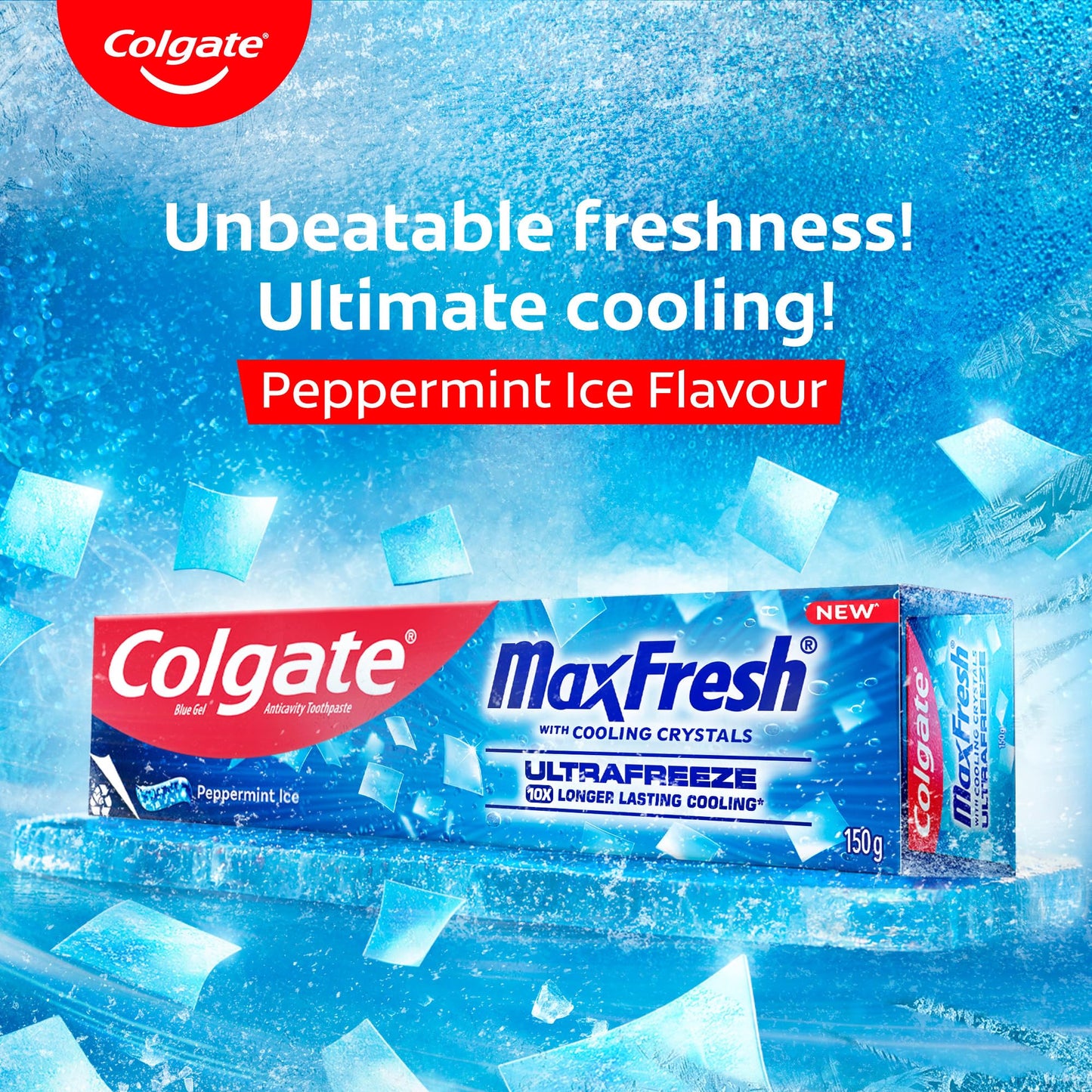 Colgate MaxFresh Breath Freshner Oral Care Toothpaste, 300g Saver Pack (150g x 2), Peppermint Ice, Blue Gel Paste with Menthol & Cooling crystals for bad breath control