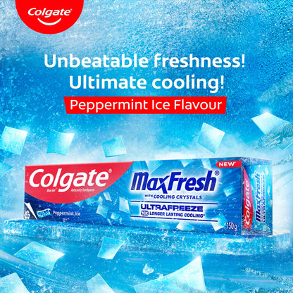 Colgate MaxFresh Breath Freshner Oral Care Toothpaste, 300g Saver Pack (150g x 2), Peppermint Ice, Blue Gel Paste with Menthol & Cooling crystals for bad breath control