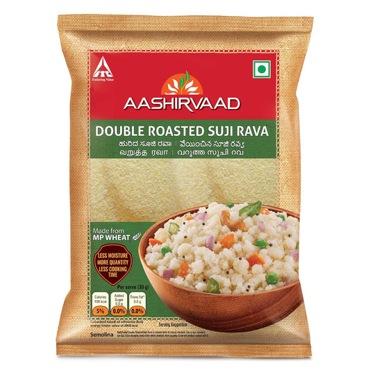 Aashirvaad Double Roasted Suji Rava, 1 kg - Less moisture, more quantity, less cooking time