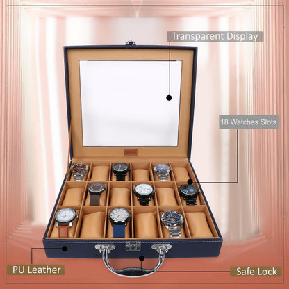 LEDO Men's and Women's Watch Box Holder Organizer Case In 12 Slots of watches In PU Leather with Black & Gray