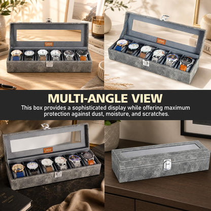 LEDO Men's and Women's Watch Box Holder Organizer Case In 12 Slots of watches In PU Leather with Black & Gray