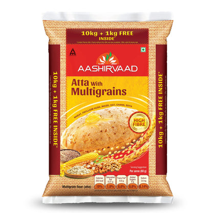 Aashirvaad Atta with Multigrains, 1kg pack | High Fibre & High Protein Multigrain Atta | 6 Natural Grains