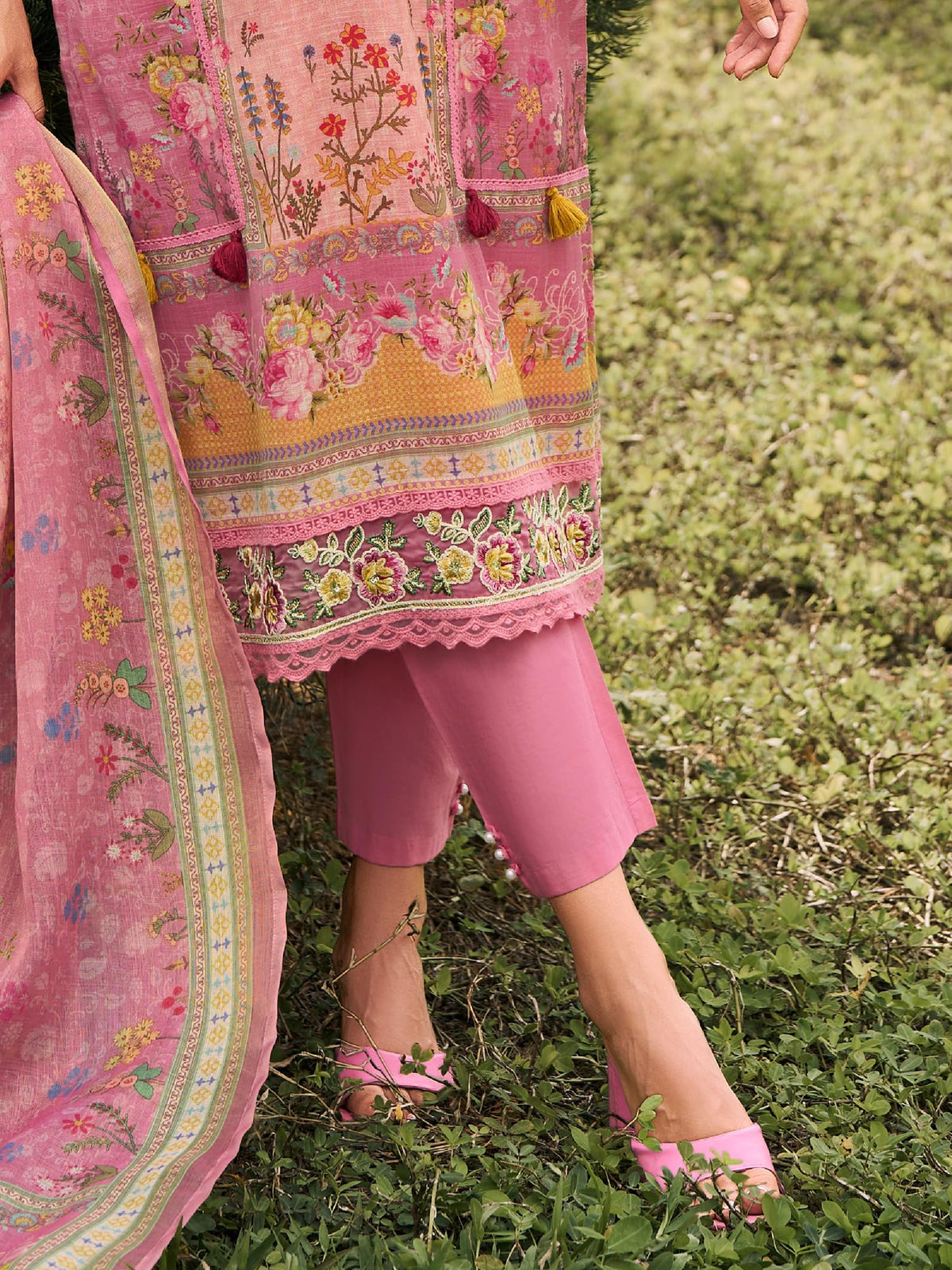 INDO ERA Women's Straight Linen Floral Printed Kurta & Pant with Dupatta Set | Kurta Sets For Woman