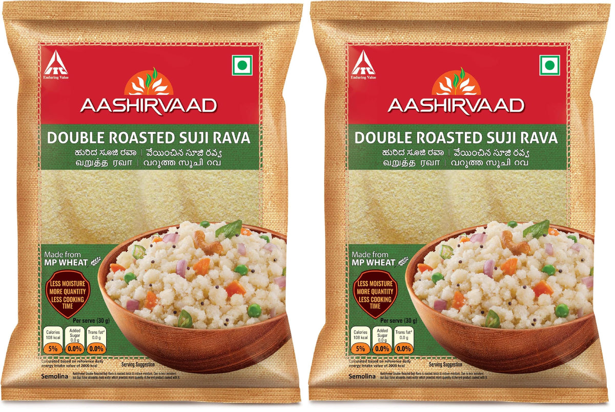 Aashirvaad Double Roasted Suji Rava, 1 kg - Less moisture, more quantity, less cooking time