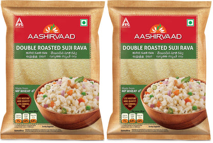 Aashirvaad Double Roasted Suji Rava, 1 kg - Less moisture, more quantity, less cooking time