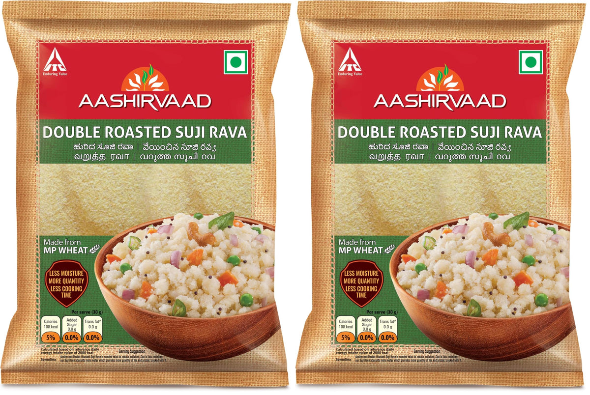 Aashirvaad Double Roasted Suji Rava, 1 kg - Less moisture, more quantity, less cooking time