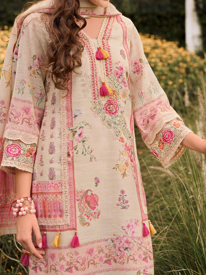 INDO ERA Women's Straight Linen Floral Printed Kurta & Pant with Dupatta Set | Kurta Sets For Woman