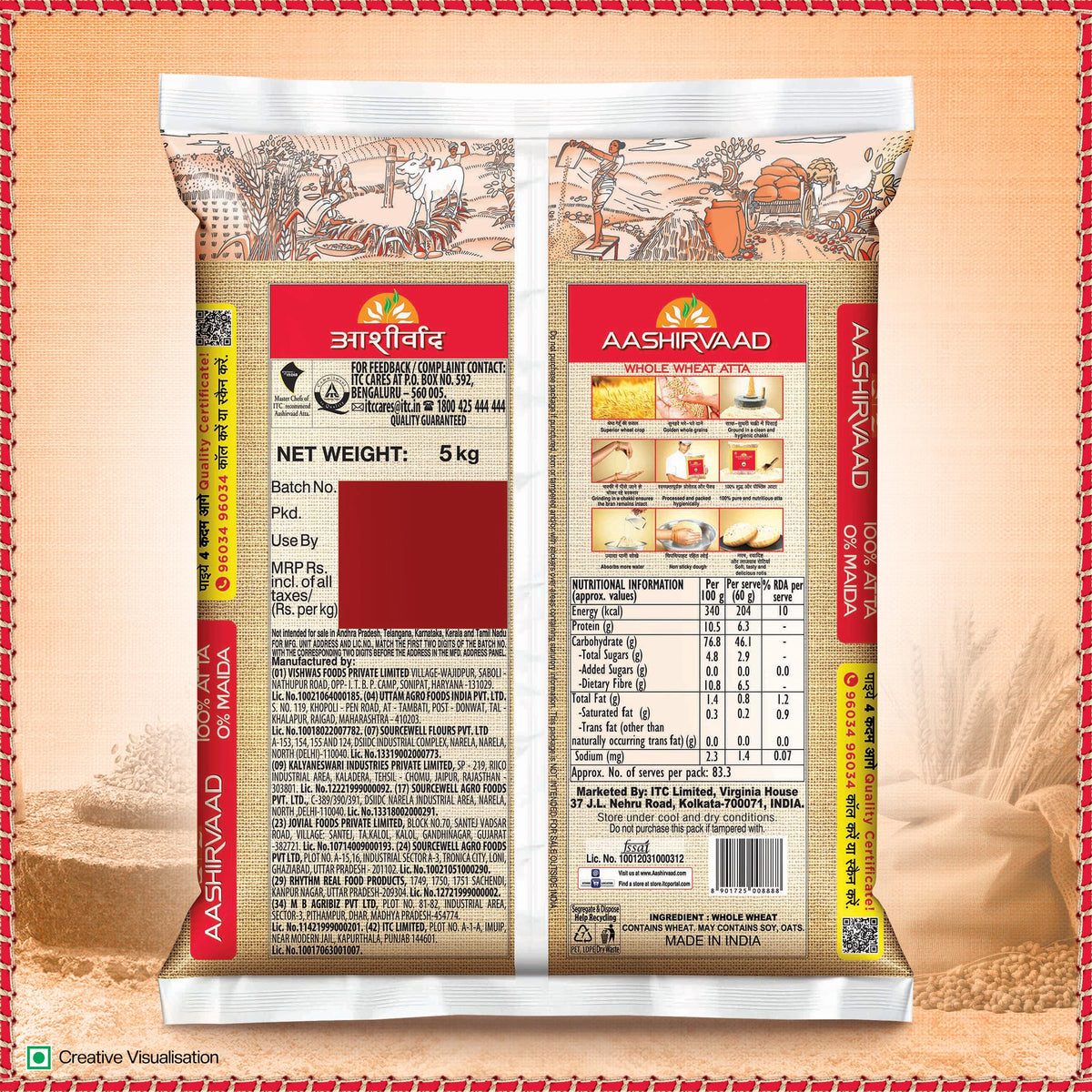 Aashirvaad Atta with Multigrains, 1kg pack | High Fibre & High Protein Multigrain Atta | 6 Natural Grains