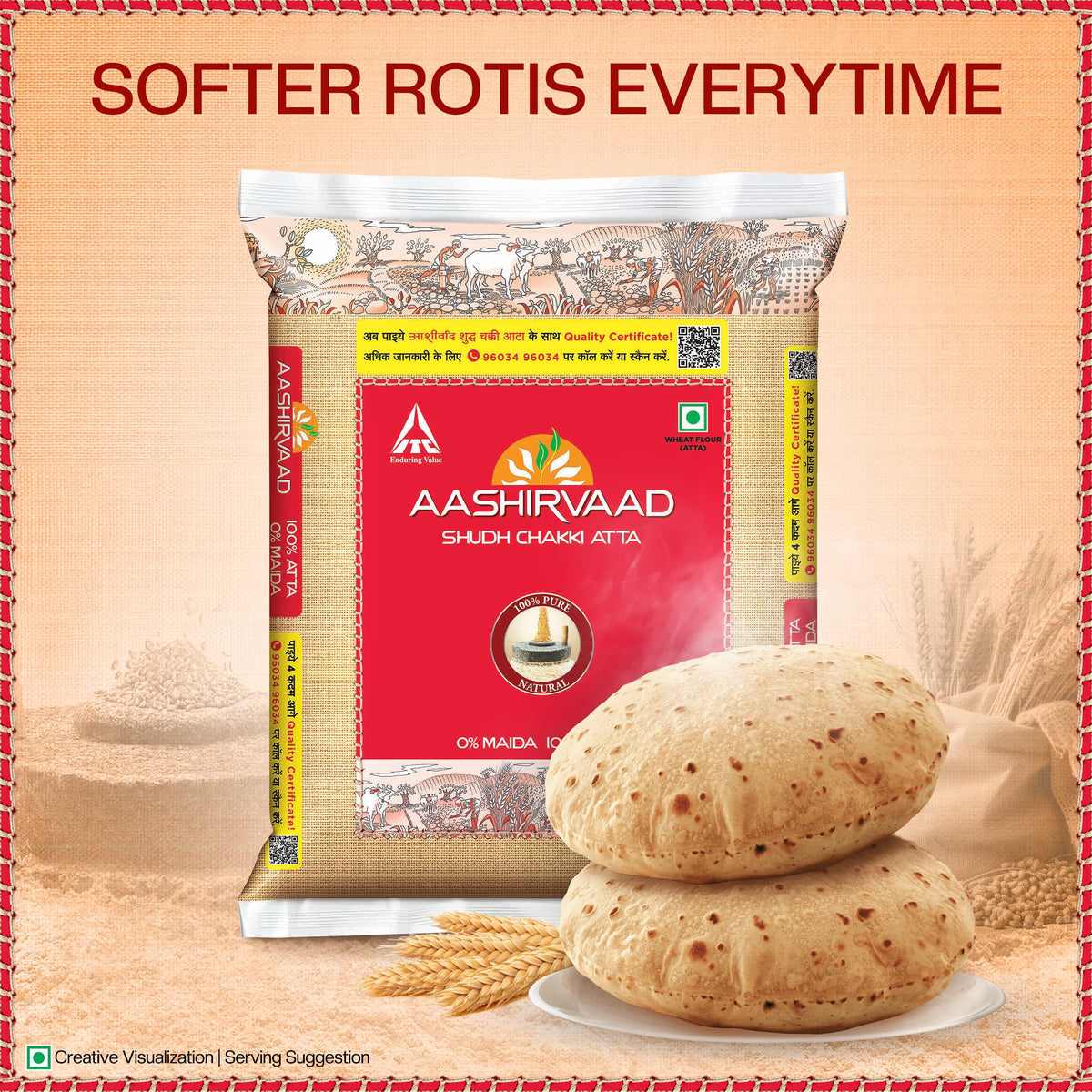 Aashirvaad Atta with Multigrains, 1kg pack | High Fibre & High Protein Multigrain Atta | 6 Natural Grains