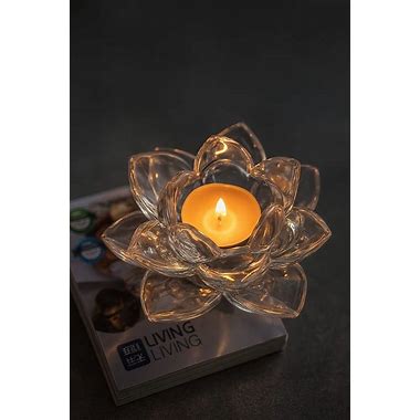 Glass Lotus Flower Tea Light Candle Holder Set